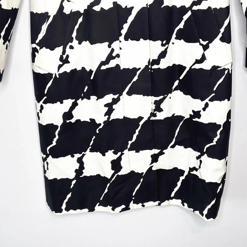 Michael Kors Trench Coat Size S Abstract Houndstooth Cotton Blend Pockets - Picture 9 of 16